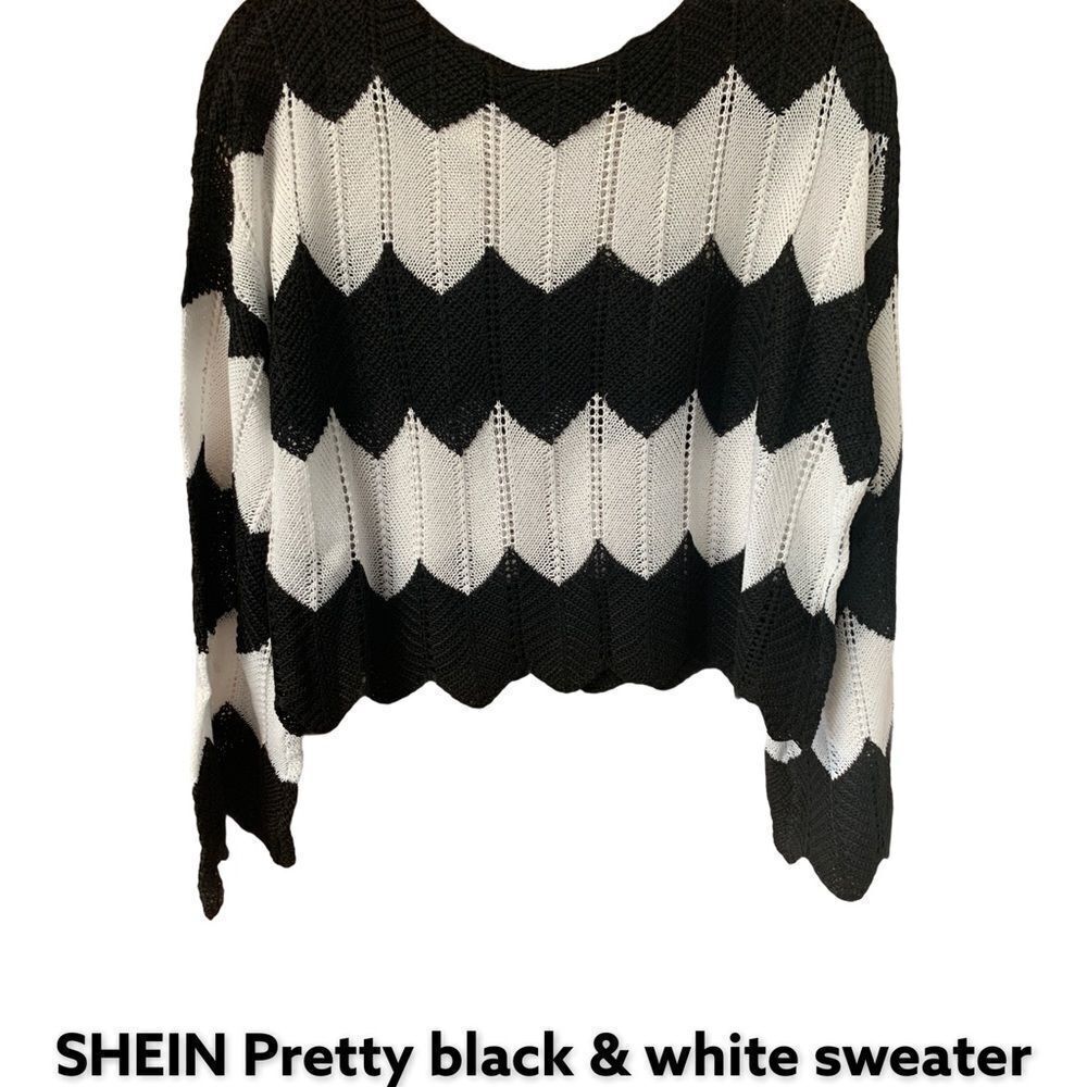 SHEIN Womens Black &âWhite CroppedâSweaterâSizeâLarge - Picture 4 of 7